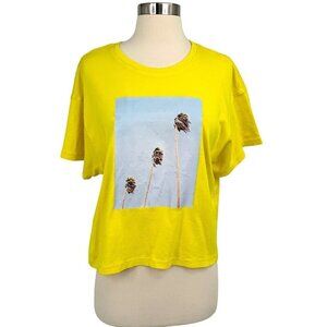 Father's Daughter Boxy Tee Shirt Yellow Size M Short Sleeve Crop Palm Trees